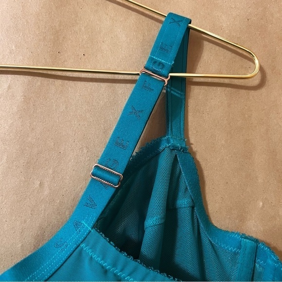 Savage x Fenty | Shimmer Flocked Logo Unlined Bra Teal Shimmer Size 40DDD (40F) - Picture 12 of 13